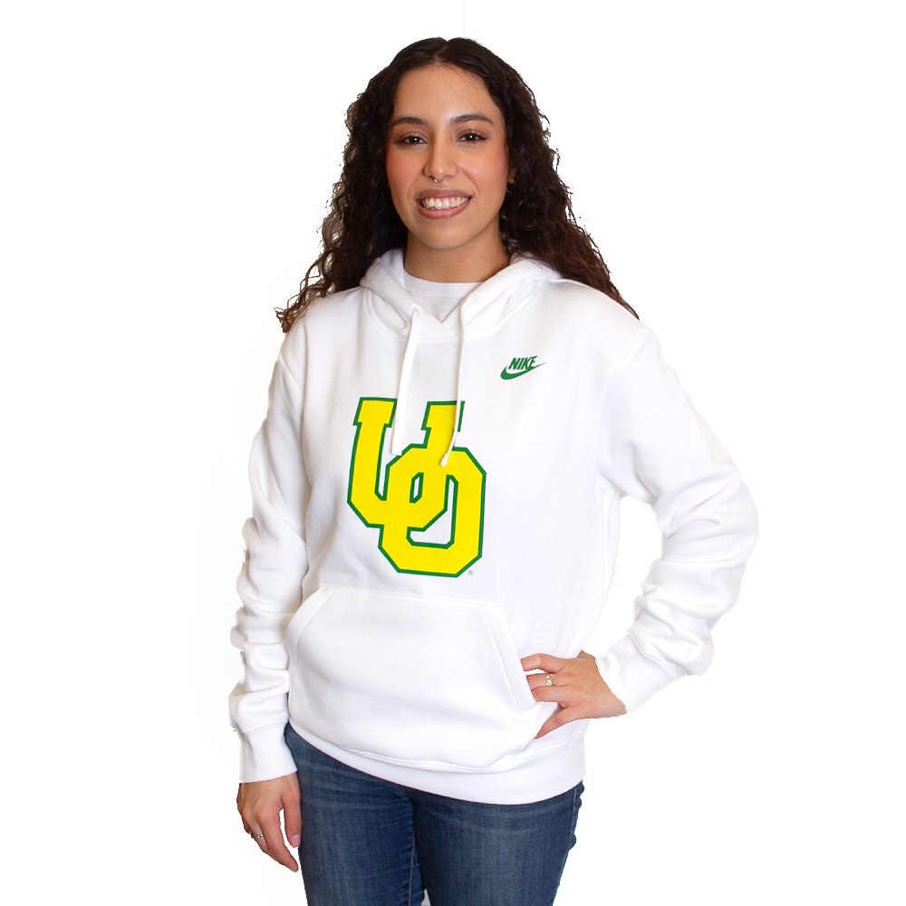 Interlocking UO, Nike, White, Hoodie, Cotton Blend, Women, Pullover, Sweatshirt, 795250